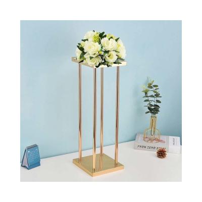 China Home Centerpiece Column Geometric Tall Metal Gold Wedding Flower Stand Vase For Centerpieces for sale