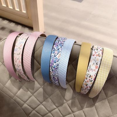 China Japan and Korean style 3pcs set simple ladies fabric print flower pattern plaid fabric headbands for girls hair accessories for sale