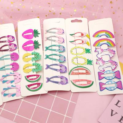 China Wholesale Sweet Kids Fruit Bb Hair Clip 6pcs Per Set Cute Uuicorn Mermaid Print Baby Hair Accessory for sale