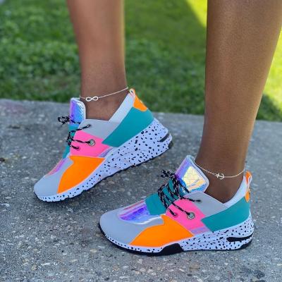 China Fashion Trend Running Shoes Platform Multicolor Explosive Shiny Pungent Upper Comfortable Women Shape Sneakers for sale