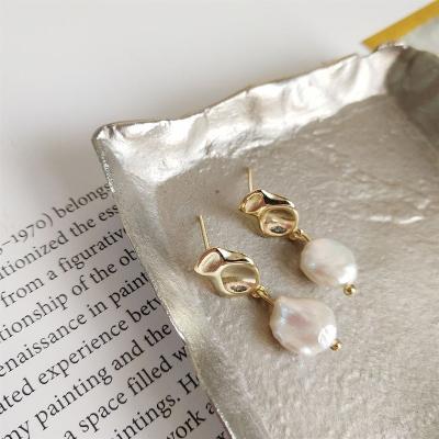 China Casual/Sporty Irregular Baroque Freshwater Pearl 925 Sterling Silver Dangling Earrings for sale