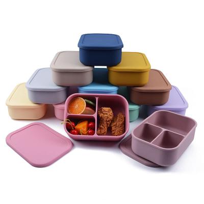 China Microwave Dishwasher Safe Custom 3 Compartment Leakproof Portable Microwave Bpa Free Silicone Bento Box Children Lunch Boxes Enfant for sale