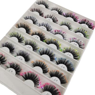 China Shimmery Dramatic Style Colored Eyelashes/3D Glitter False Mink Hair Handmade Kolinsky Eyelashes For Christmas And Party Makeup for sale