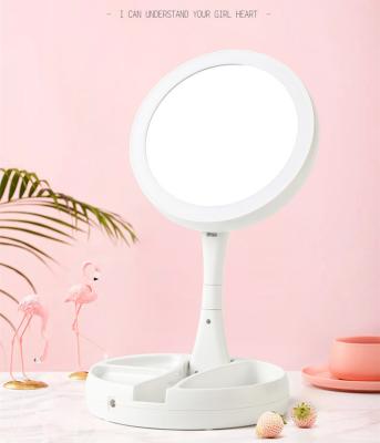 China Hot Selling Desktop Lighted Around 10X Double-Sided Foldable Magnifying LED Light Makeup Mirror for sale