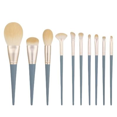 China Soft Hair And Durable Custom Blue Synthetic Hair Logo Makeup Brushes With Private Logo 10pcs Makeup Brush Set Bag Or Pouch for sale