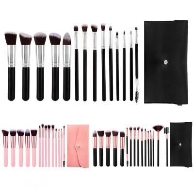 China Black Soft Hair And Durable 14 Pcs Makeup Brush Synthetic Hair Wooden Handle Custom Logo Makeup Brushes With PU Bag for sale