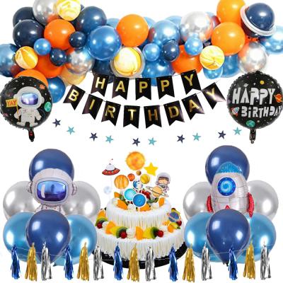 China Festival Decoration Outer Space Theme Birthday Party Decorations Banner Balloons Tattoo Stickers Cake Toppers For Boys Party Astronaut for sale