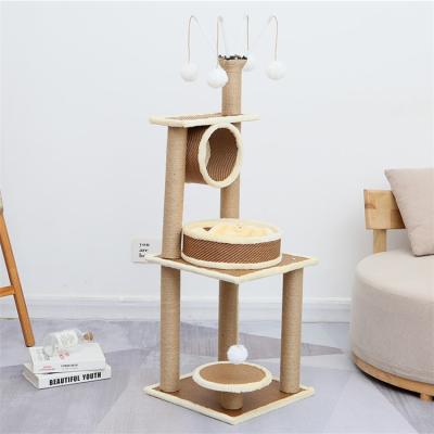 China Sustainable Multilevel Cat Play Tree With Lined Posts Perches Rattan Cat House for sale