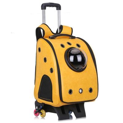 China Stored In The Common Collapsible Soft Sided Large Pu Capsule Pet Dog Carrier Pet Backpack Pet Trolley Two Way Case Portable Cat Bag for sale