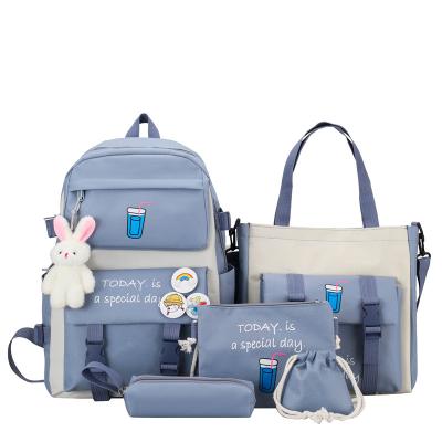 China Korean style waterproof wholesale fashion cute design 5 in 1 backpacks set high quality school backpack large size backpack for girls for sale