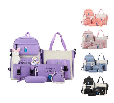 China Korea Style Waterproof 5 Pieces Backpacks Cute Factory Fashion Set High Quality School Backpack Large Size Backpack For Girls for sale