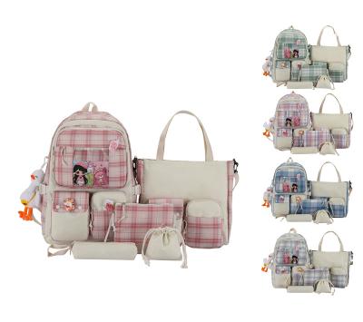 China INS Waterproof Fashion Luxury Oxford Schoolbag 5 Pieces Set Backpacks High Quality School Backpack For Teenage Girl Student for sale