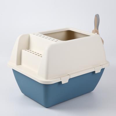 China Sustainable Pet Products Pet Cat Litter Trays Cat Litter Box Cleaning Plastic Closed Cat Litter Box for sale