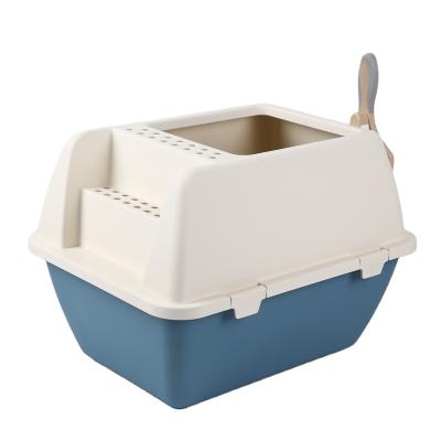 China Sustainable Pet Products Pet Cat Litter Trays Cat Litter Box Cleaning Plastic Closed Cat Litter Box for sale