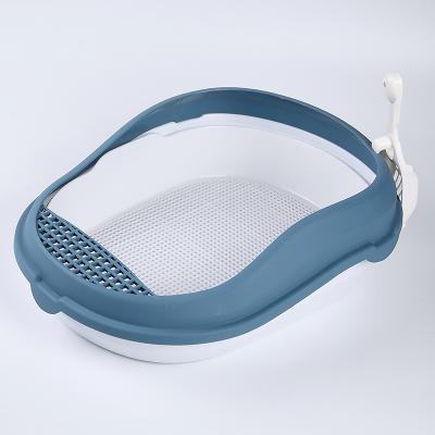 China Sustainable Pet Supplies Pet Cleaning Translucent Grid Eco-friendly Plastic Cat Litter Box for sale