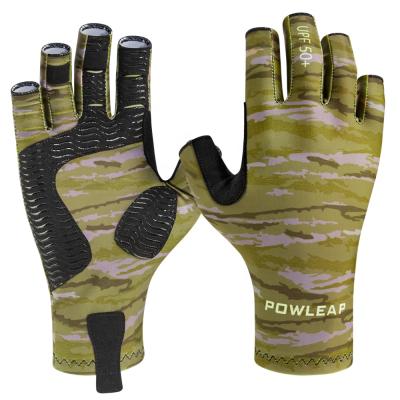 China Custom Lightweight Half Slip Rod Tackle Gloves Outdoor Fishing Sports Cheap Spring Camouflage Sun Fingerless Anti UV Fishing Gloves for sale