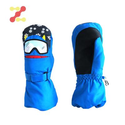 China Long Cuff Customized Kids Blue Outdoor Sports PU Leather Gloves Ski Mitts for sale