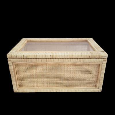 China Factory direct sale viable rattan storage box with glass lid high-grade rattan storage box for sale