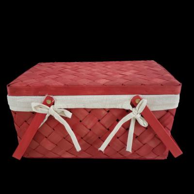 China Art Direct Sale Brie Basket Picnic Folk Picnic Available Packing Basket Wood Waste Red Delicate Box for sale