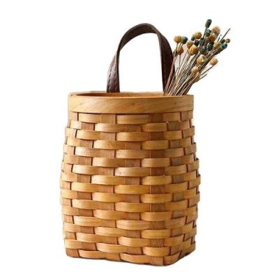 China Factory direct sales viable can be hand woven simple color woven handle log custom woven wall hanging basket for sale