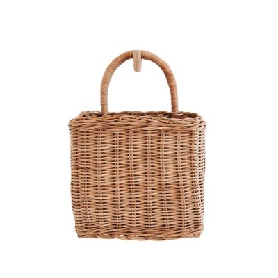 China Sustainable Customizable Wall Hanging Snack Basket Brown Square With Handle Storage Basket Small Rattan Toy Basket for sale