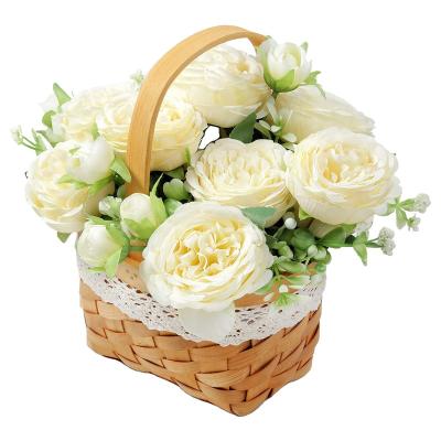 China Factory Direct Selling Peony Yellow Viable Flower Baskets High Quality Woven Scrap Flower Baskets For Home Decoration Flower Basket for sale