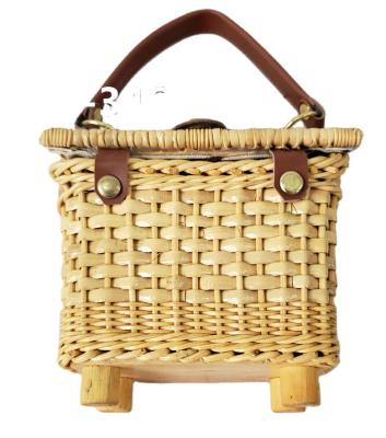 China NO.3464 Folk art rattan bag for package, beautiful rattan bag with leather handle for sale