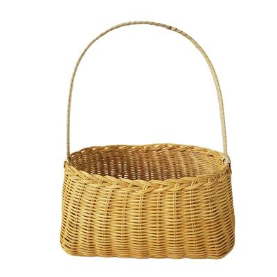 China China NO.3867 rattan basket for flower, wooden rattan bottom basket with handle for gift package for sale