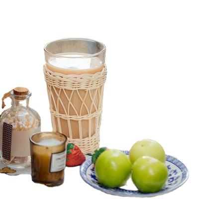 China Dropshipping Viable Wholesale Brown Rattan Glass Cup Set High Quality Rattan Cup Holder Cup Products Rattan Products for sale