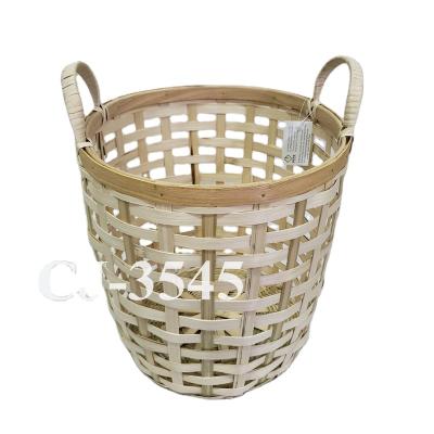 China Round Laundry Basket Wooden Hot Selling Pure Handmade Bamboo Hand - Woven Storage Basket for sale