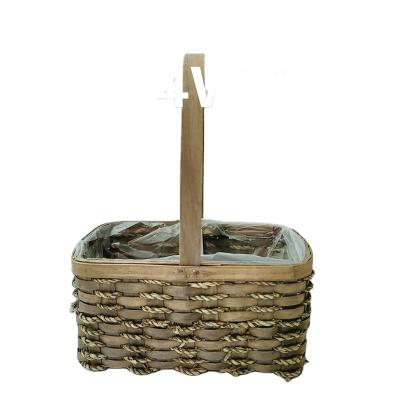 China Sustainable No.084 Woodchips And Grass Weaving Basket For Flower Standing, Flower Basket for sale