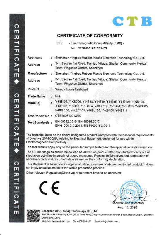 CE - Shenzhen Yingbao Rubber & Plastic Electronic Technology Co., Ltd.