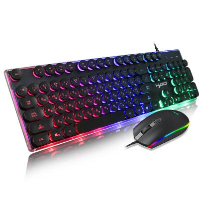 China HXSJ V300 Metal Gaming Russian Backlit Keyboard Set RGB Luminous Mouse Wired Keyboard Set Spot Wholesale for sale