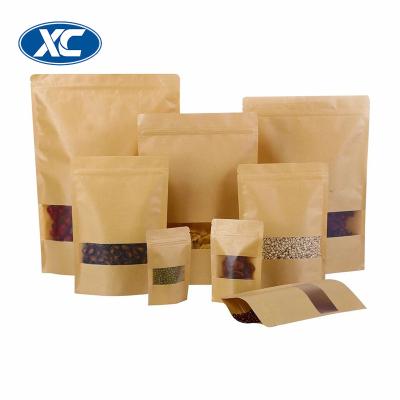 China Recyclable Different Size Stand Up Pouch Resealable Snack Cookie Food Kraft Paper Bag With Matte Window And Zipper for sale