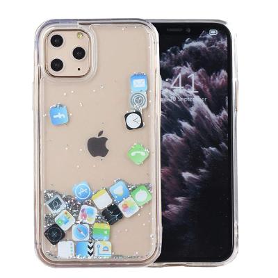 China Wholesale Creative Design Glitter Icons Liquid TPU Soft Back Cover For iPhone 11 pro XS Max Phone Case for sale