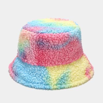 China 2021 Daily Life Rainbow Plush Winter Fashion Soft Warm Bucket Hat for sale