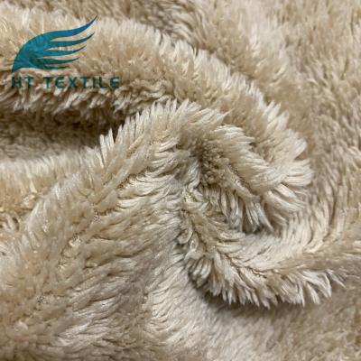 China Memory Winter Fashion Polyester Faux Fur Fleece Khaki Plush Knit Fabric For Overcoat for sale