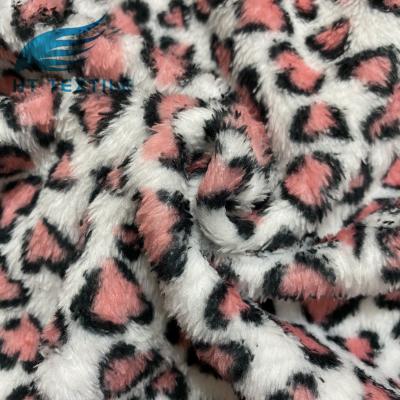 China Memory leopard print polyester plush fleece coral bejirog knit fabric for baby blanket and toy for sale