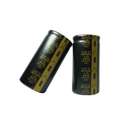 China Power Supply Good Quality Gold Home Appliance HIFI Capacitor Light Black Audio Electrolytic Paper Characters 100V 10000UF for sale