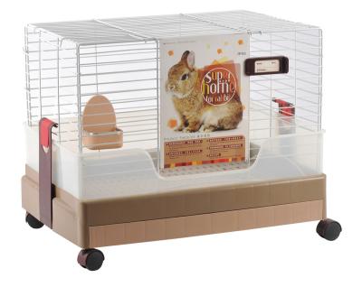 China Sustainable Durable Pet Cage For Portable Animal Rabbit Small Cages Wholesale Indoor Brown Rabbit Cage With Wheels for sale