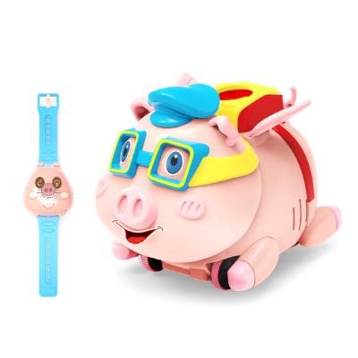 China Music and Light Remote Control Car Toys Bubble Pig Jet Watch Pilot Cute Animal Car for Kids Gift for sale