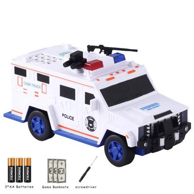 China Hot Selling Electronic Piggy Bank Gift Craft Police Truck Piggy Bank Automate Cash Roll Money Bank Large Capacity Coin Storage Box for sale