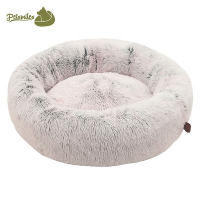 China Waterproof Luxury Two Tone Long Fluffy Fur Dog Bed Donut Pet Bed Donut for sale