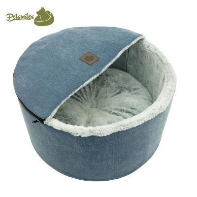 China Waterproof Pet Supplies New Design Chenille Semi Closed Cat Bed Nest Fur Cat Bed Soft Heating Cave With Cover for sale