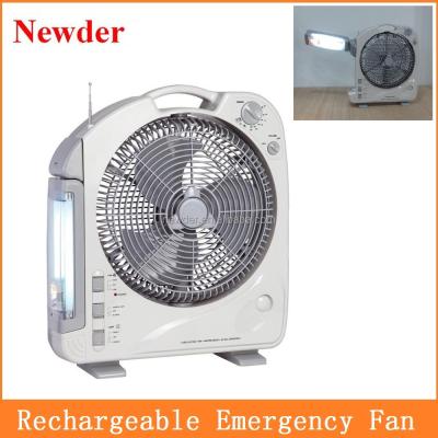 China Plastic Multi Function 12 Inch Rechargeable Emergency Fan With Tube Light And Radio for sale