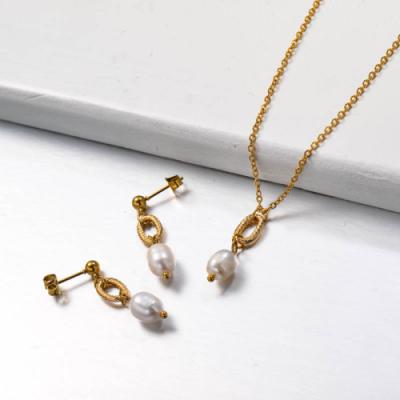 China FASHIONABLE High Quality Necklace Pendant Stainless Steel Freshwater Pearl Earrings Set for sale