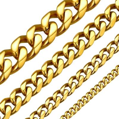 China Wholesale Titanium Gold Plated Hip Hop 14k 18k Miami Cuban Link Necklace Mens Stainless Steel Hiphop Cuban Link Chain for sale