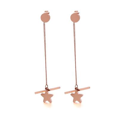 China Five-pointed cute tassel star stud earring rose gold stainless steel hypoallergenic non-fading earrings for sale