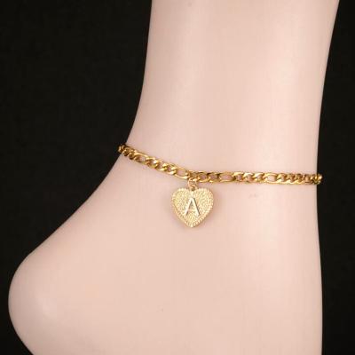 China Trendy Initial Letter Heart Stainless Steel Foot Jewelry Anklet Chain for sale