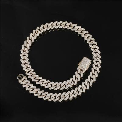 China Hiphop Hip Hop Jewelry Mens Necklace Zircon Diamond Cuban Necklace 14mm Diamond Cuban Necklace Full for sale